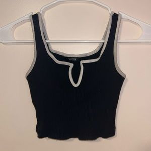 Contrast-Trim Black and White Crop Tank Top